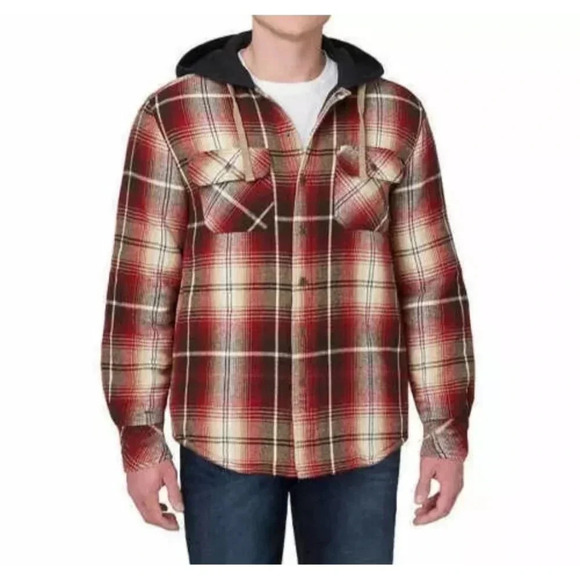 Legendary Outfitters Mens Button Down Flannel Hoodie Shirt Jacket Red Plaid Sz L - Picture 1 of 12